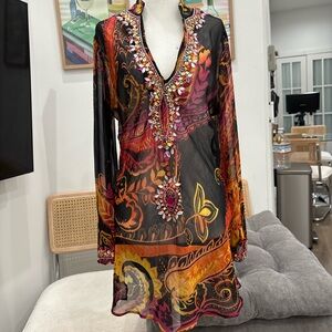 Vintage beaded beach cover up/ mini dress!
